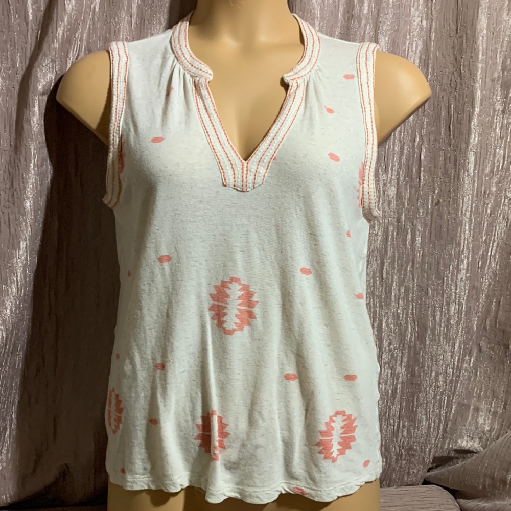 Lucky Brand Top blouse Embroidered Neck Line Size M
